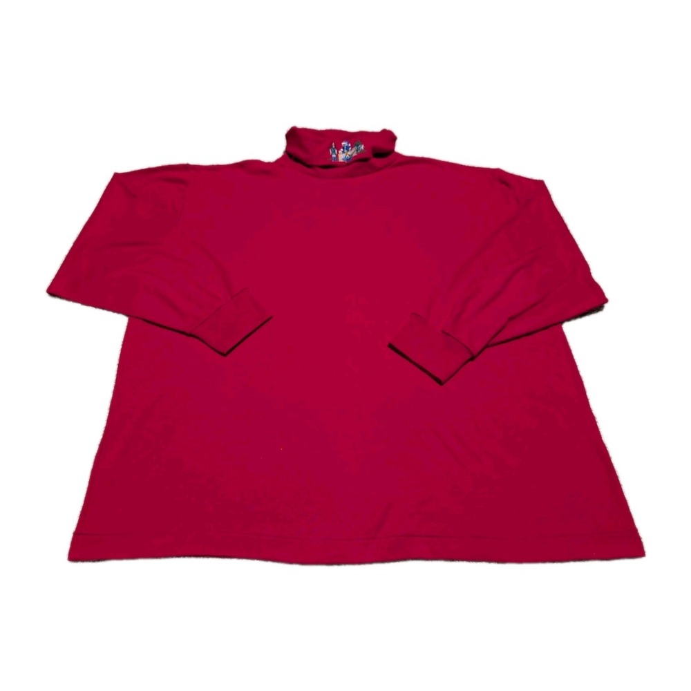 Womens Red Long Sleeve Turtleneck Holiday Embroidered Top‎ Size XL
